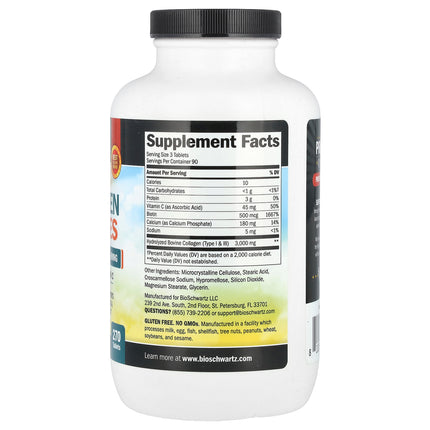 BioSchwartz Hydrolysed Collagen Peptides with Biotin and Vitamin C - Back label with supplement facts and ingredients
