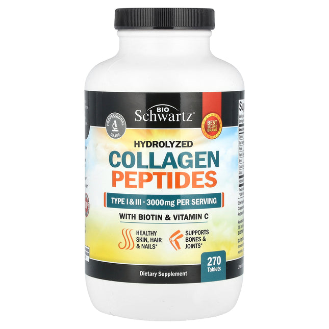BioSchwartz Hydrolysed Collagen Peptides with Biotin and Vitamin C - Front of pack