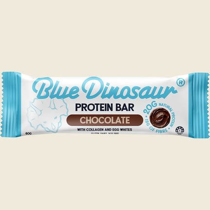 Blue Dinosaur Chocolate Protein Bar 60g single bar, front of pack