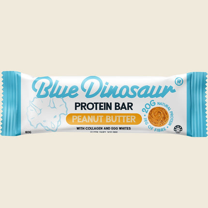 Blue Dinosaur Peanut Butter Protein Bar 60g single bar, front of pack