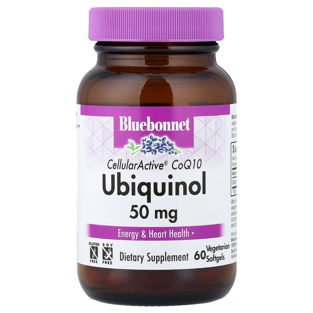Bluebonnet Nutrition CellularActive CoQ10 Ubiquinol 50 mg vegetarian softgels bottle front, 60 count