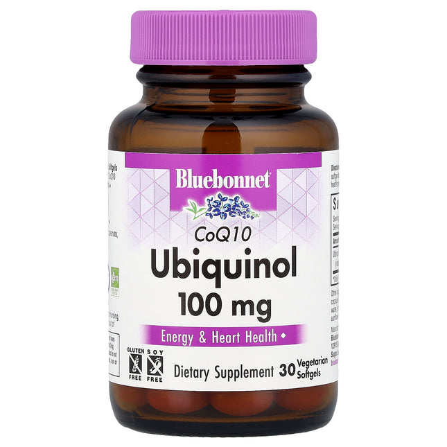 Bluebonnet Nutrition CoQ10 Ubiquinol 100 mg vegetarian softgels bottle front, 30 count