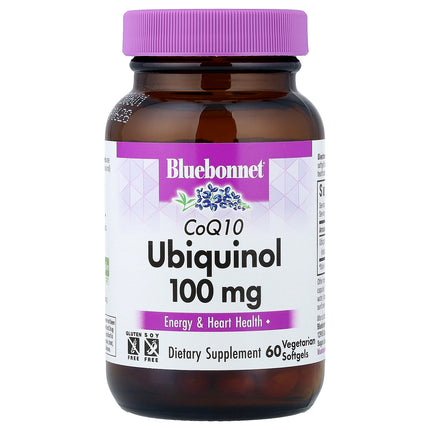 Bluebonnet Nutrition CoQ10 Ubiquinol 100 mg vegetarian softgels bottle front, 60 count