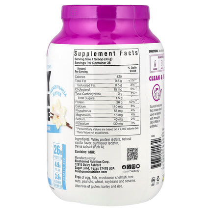 Bluebonnet Nutrition Whey Protein Isolate French Vanilla 924g - Supplement Facts and Ingredients