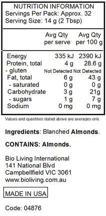 Nutrition Information for Almond Flour Blanched Gluten Free 453g