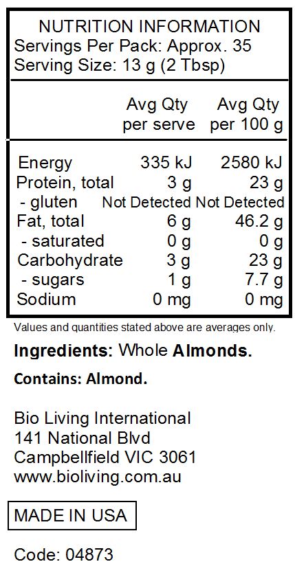 Nutrition Information for Almond Meal Flour Natural Gluten Free 453g