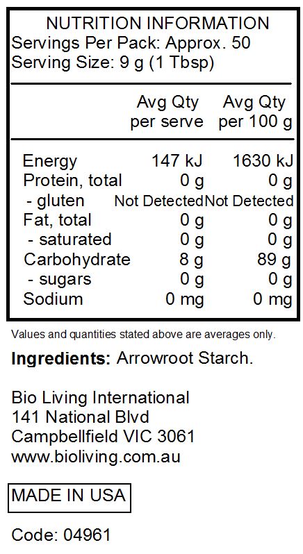 Nutrition Information for Arrowroot Starch 454g