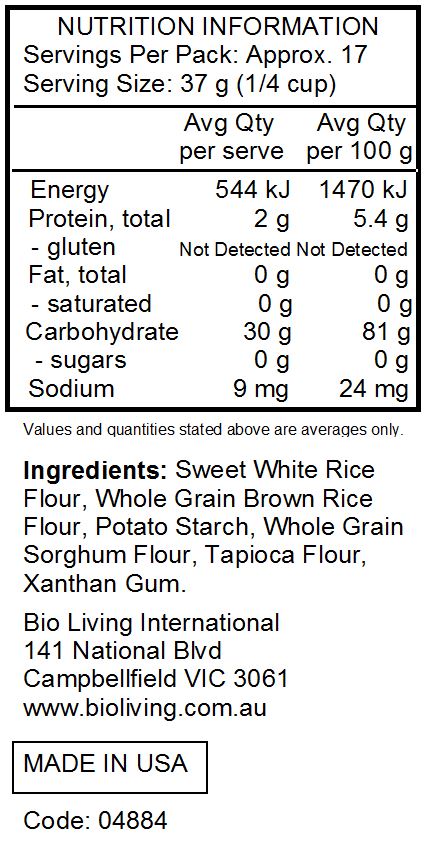 Nutrition Information for Gluten Free 1-to-1 Baking Flour 624g
