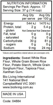 Nutrition Information for Gluten Free 1-to-1 Baking Flour 624g