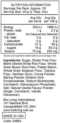 Nutrition Information for Gluten Free Brownie Mix 595g