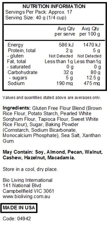 Nutrition Information for Gluten Free Classic Pancake Mix 680g