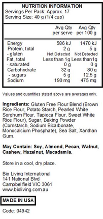 Nutrition Information for Gluten Free Classic Pancake Mix 680g