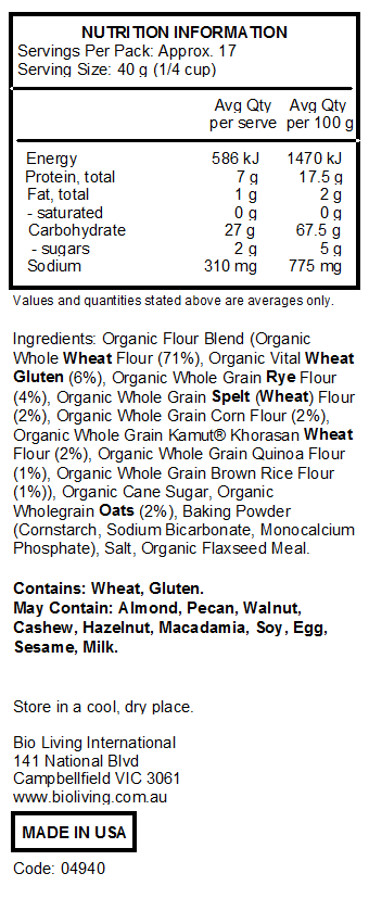 Nutrition Information for Organic Multi-Grain Pancake Mix 680g
