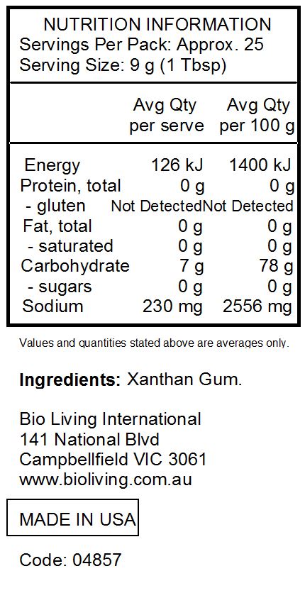 Nutrition Information for Xanthan Gum 227g