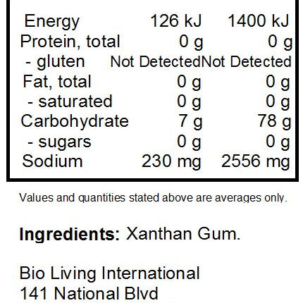 Nutrition Information for Xanthan Gum 227g