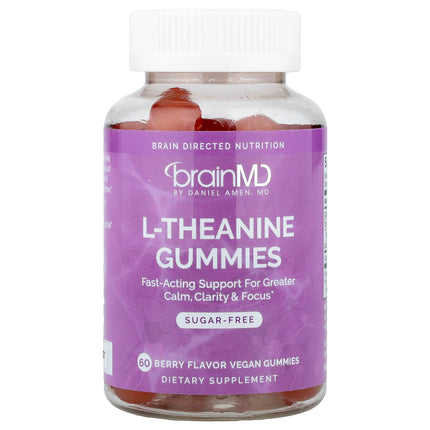 BrainMD L-theanine Gummies, Berry, 60 Vegan Gummies (100 mg per Gummy) - product front