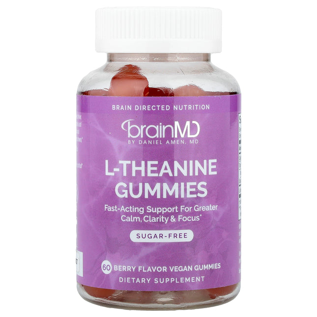 BrainMD L-theanine Gummies, Berry, 60 Vegan Gummies (100 mg per Gummy) - product front