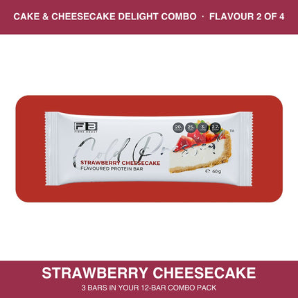 Fibre Boost Strawberry Cheesecake cold pressed protein bar, one of four flavours in the Cake & Cheesecake Delight combo