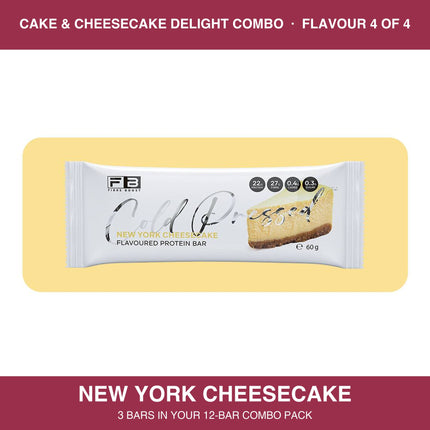 Fibre Boost New York Cheesecake cold pressed protein bar, one of four flavours in the Cake & Cheesecake Delight combo