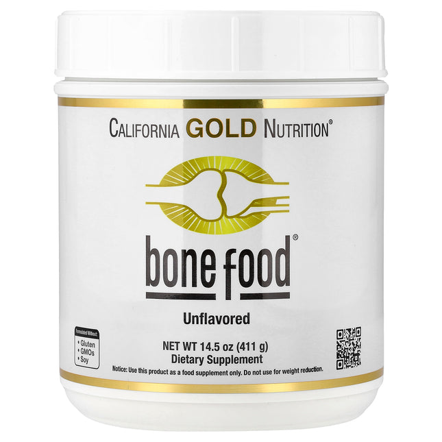 California Gold Nutrition Bone Food with Collagen Peptides, Hyaluronic Acid, plus Vitamins & Minerals - Front of pack