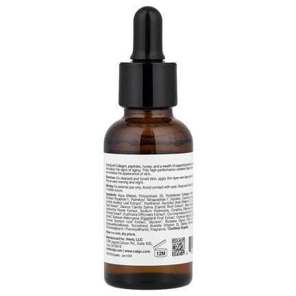 California Gold Nutrition Collagen, Peptides, and Honey Serum - Back label with ingredients and directions