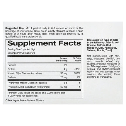 California Gold Nutrition Collagen Peptides Plus Vitamin C & Hyaluronic Acid, Pomegranate - Back label with supplement facts and ingredients