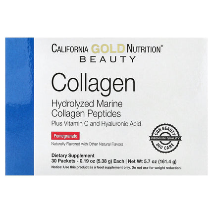 California Gold Nutrition Collagen Peptides Plus Vitamin C & Hyaluronic Acid, Pomegranate - Front of pack