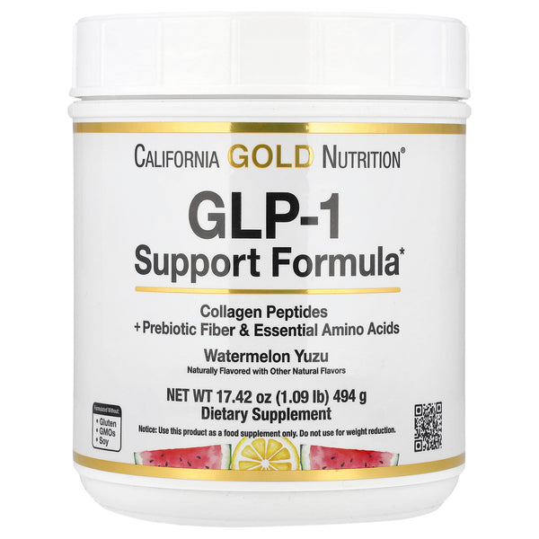 California Gold Nutrition GLP-1 Support Formula Watermelon Yuzu powder with collagen peptides, prebiotic fibre and amino acids, 494 g tub