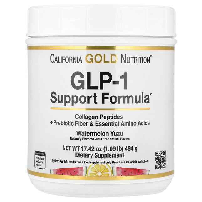 California Gold Nutrition GLP-1 Support Formula with Collagen Peptides, Prebiotic Fibre & Essential Amino Acids, Watermelon Yuzu - Front of pack