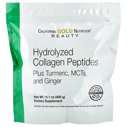 California Gold Nutrition Hydrolysed Collagen Peptides with Turmeric, MCT, and Ginger - Front of pack
