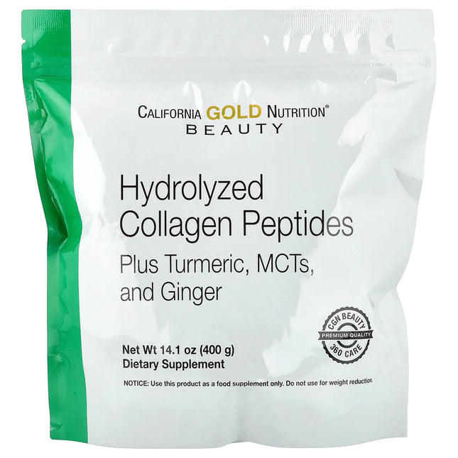 California Gold Nutrition Hydrolysed Collagen Peptides with Turmeric, MCT, and Ginger - Front of pack