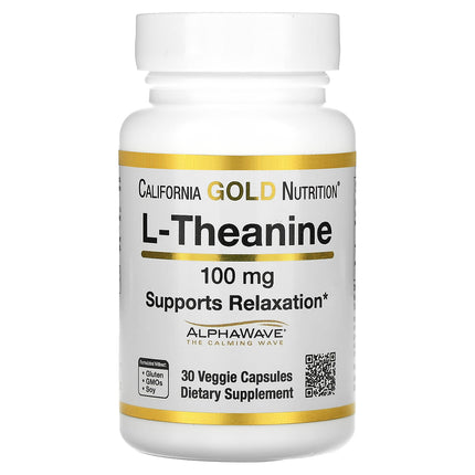 California Gold Nutrition L-Theanine, Featuring AlphaWave, 100 mg, 30 Veggie Capsules - product front