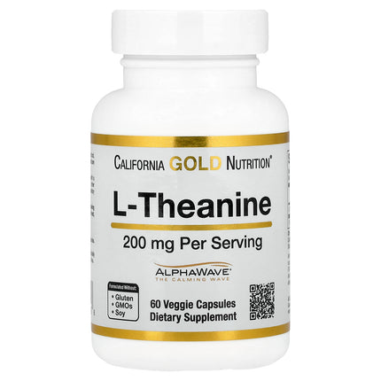 California Gold Nutrition L-Theanine, Featuring AlphaWave, 200 mg, 60 Veg Capsules - product front
