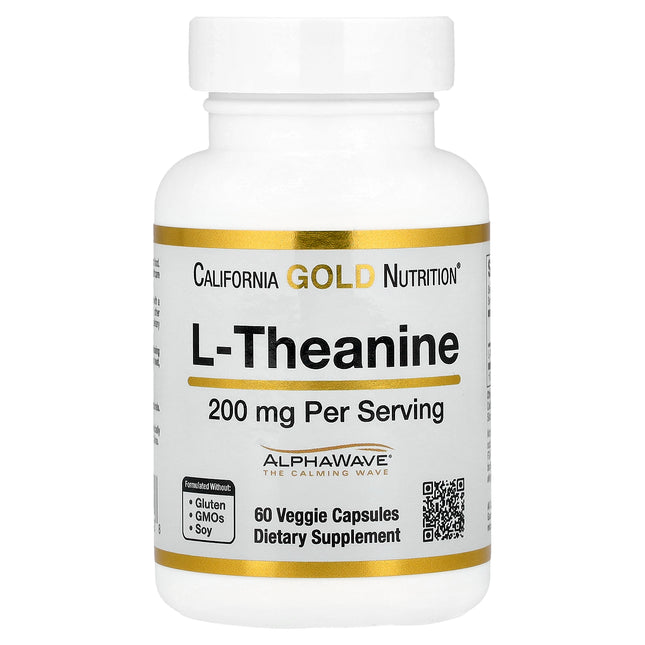 California Gold Nutrition L-Theanine, Featuring AlphaWave, 200 mg, 60 Veg Capsules - product front