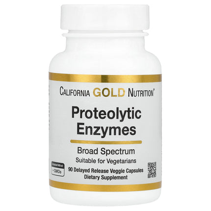 California Gold Nutrition Proteolytic Enzymes 90 delayed release veggie capsules bottle, front of pack