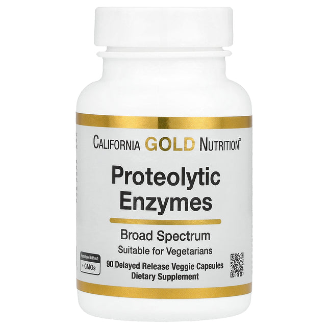 California Gold Nutrition Proteolytic Enzymes 90 delayed release veggie capsules bottle, front of pack
