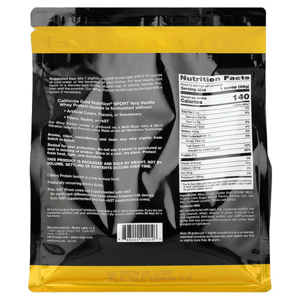 California Gold Nutrition Whey Protein Isolate Very Vanilla 907g - Nutrition Facts and Ingredients