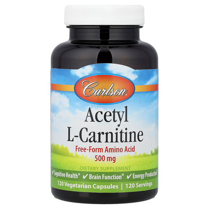 Carlson Acetyl-L-Carnitine, 500 mg 120 Vegetarian Capsules - front of pack