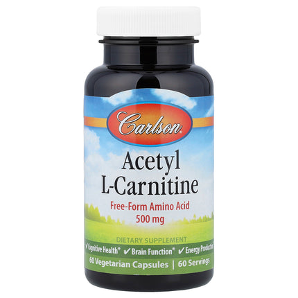 Carlson Acetyl-L-Carnitine, 500 mg 60 Vegetarian Capsules - front of pack