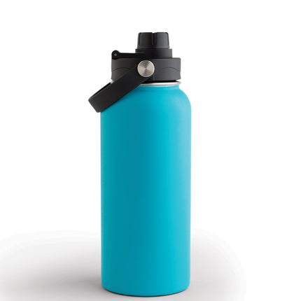 Cheeki 1 litre insulated adventure bottle in Aqua, back view