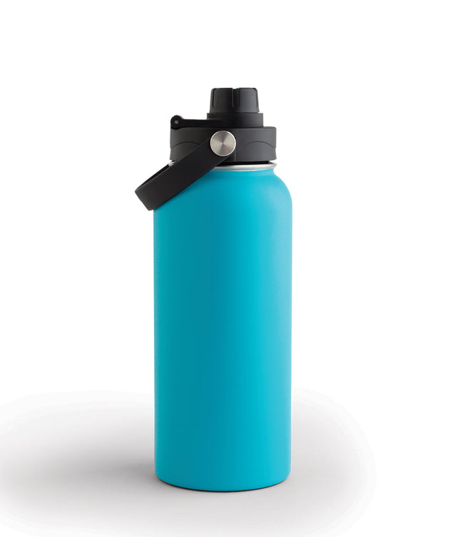 Cheeki 1 litre insulated adventure bottle in Aqua, back view