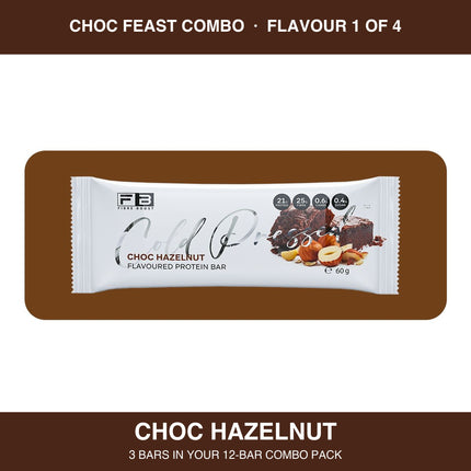 Fibre Boost Choc Hazelnut cold pressed protein bar, one of four flavours in the Choc Feast combo