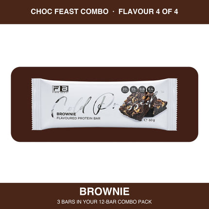 Fibre Boost Brownie cold pressed protein bar, one of four flavours in the Choc Feast combo
