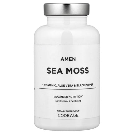 Codeage Amen Sea Moss with Vitamin C, Aloe Vera and Black Pepper 90 vegetable capsules bottle, front of pack
