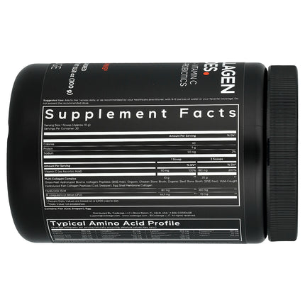 Codeage Multi Collagen Peptides Powder with Vitamin C, Hyaluronic Acid & Probiotics, Unflavoured - Back label with supplement facts and ingredients