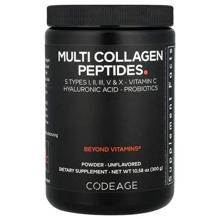Codeage Multi Collagen Peptides Powder with Vitamin C, Hyaluronic Acid & Probiotics, Unflavoured - Front of pack