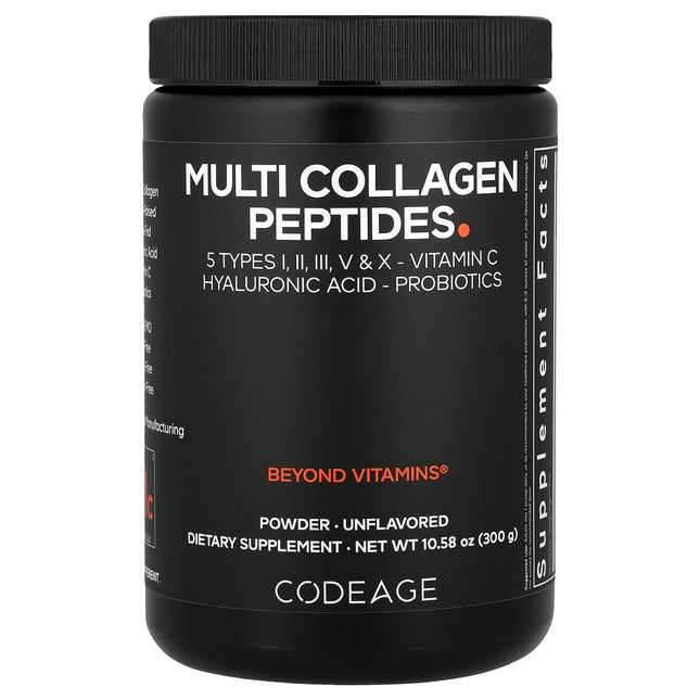 Codeage Multi Collagen Peptides Powder with Vitamin C, Hyaluronic Acid & Probiotics, Unflavoured - Front of pack