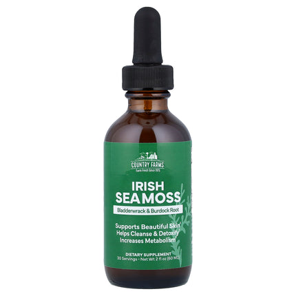 Country Farms Irish Sea Moss Bladderwrack & Burdock Root 2 fl oz (60 ml) dropper bottle