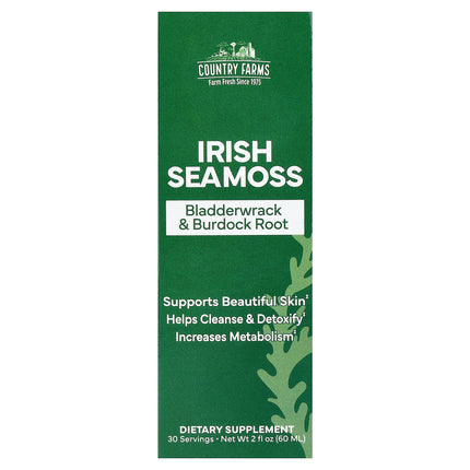 Country Farms Irish Sea Moss Bladderwrack & Burdock Root 2 fl oz (60 ml) carton, front of pack