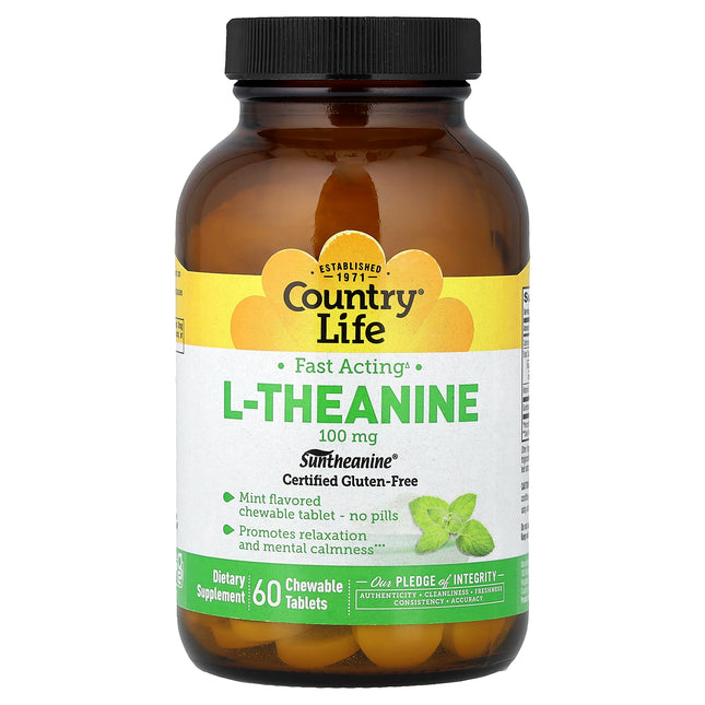 Country Life L-Theanine, Mint, 100 mg, 60 Chewable Tablets - product front